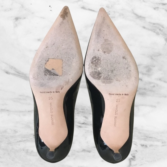 Manolo Blahnik BB Patent Leather Black Pointed Toe Pumps - Picture 12 of 16